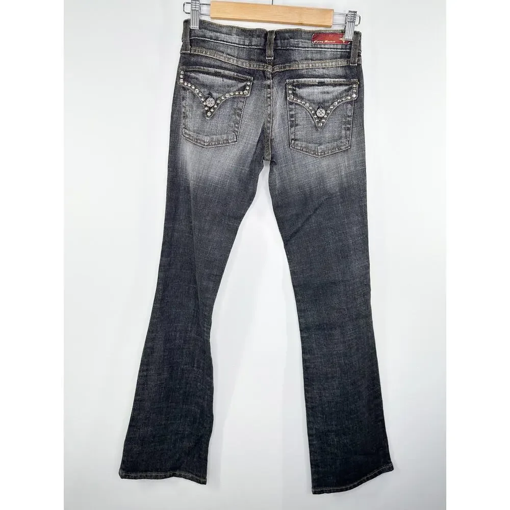 Flying Monkey Dark Wash Black Cotton Blend Denim Bootcut Jeans Women's Size 1 - Picture 2 of 9